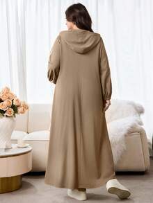 Al Najma Plus Size Women's Hooded Arabian Dress - Khaki - View 2