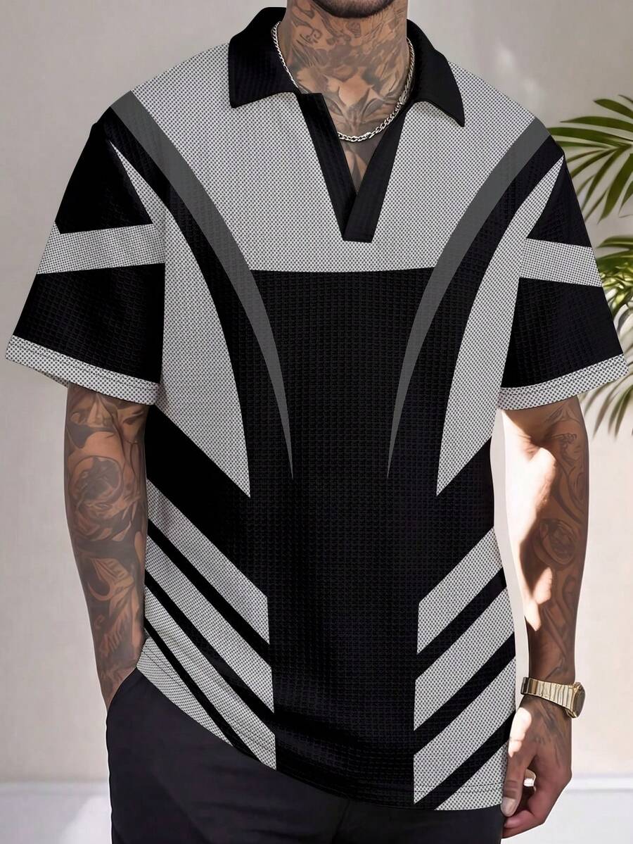 Gym Rark Men's Summer Casual Colorblock Patchwork Short Sleeve Polo Shirt, Gym - Multicolor - View 1