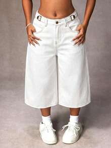 SHEIN ICON Plus Size Casual Versatile Wide Leg Jeans - White - View 3
