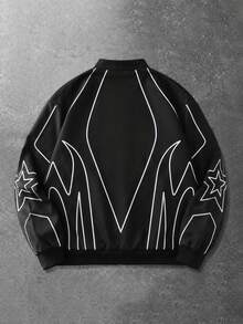 ROMWE MEN Street Life Jaket Racing Element Pria, Cocok untuk Musim Gugur/Musim Dingin - Hitam - View 2