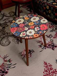 1pc Mandarin Pattern Round Side Table Nordic Style Nightstand Sofa Corner Table For Living Room Bedroom Home Furnishing Decor Supplies - Multicolor - View 2
