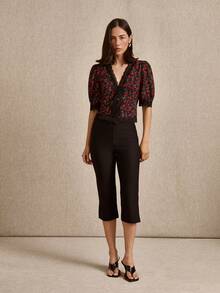 lacRébo Romantic Black Blouse With A Red Floral Print With Sleeves, Neckline, And Front Opening On Lace - Black - View 6