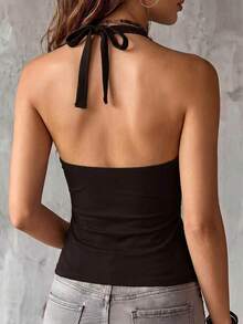 Glimmora Solid Color Women's Halter Tie Tank Top - Multicolor - View 2