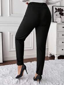 SHEIN Clasi 女款高腰金屬扣飾緊身長褲 - 黑色 - 查看 2
