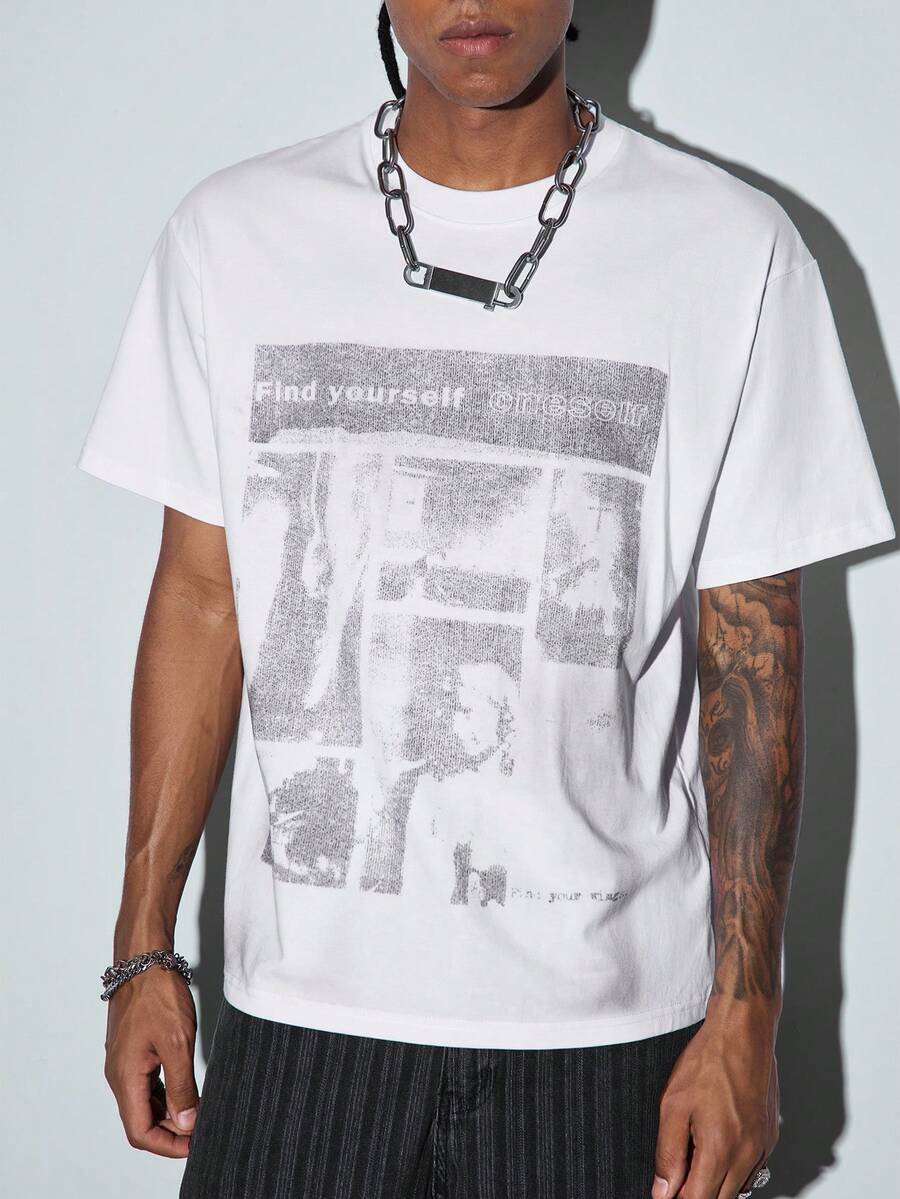 Modcrash Men's Vintage Street Style White T-Shirt With Retro Photo Graphic Print - White - View 1