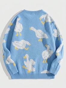 NORVETH Men's Cartoon Animal Pattern Crew Neck Long Sleeve Casual Sweater - Blue - View 2