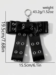 ROMWE Goth 1件裝 龐克哥德風黑色亮面皮革金屬孔眼多層複雜手工蝴蝶結DIY鑰匙圈包包吊飾，女孩配戴節日禮物 - 黑色-36 - 查看 3