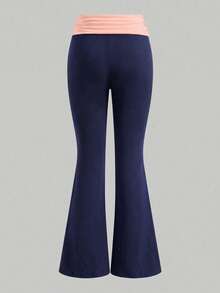 SHEIN Teen Girl Contrast Color Folded Waist Flare Pants - Multicolor - View 2