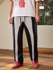 Whitmere Men's Casual Patchwork Contrast Color Pants - Black - View 4