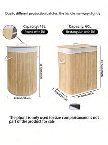 1 pieza Cesta de ropa sucia plegable de bambú de gran capacidad con tapa y asas, rectangular / redonda disponible, cesta de almacenamiento de ropa sucia ahorradora de espacio para el hogar, dormitorio, baño, cuarto de lavado - Color original de bambú. - Ver 3