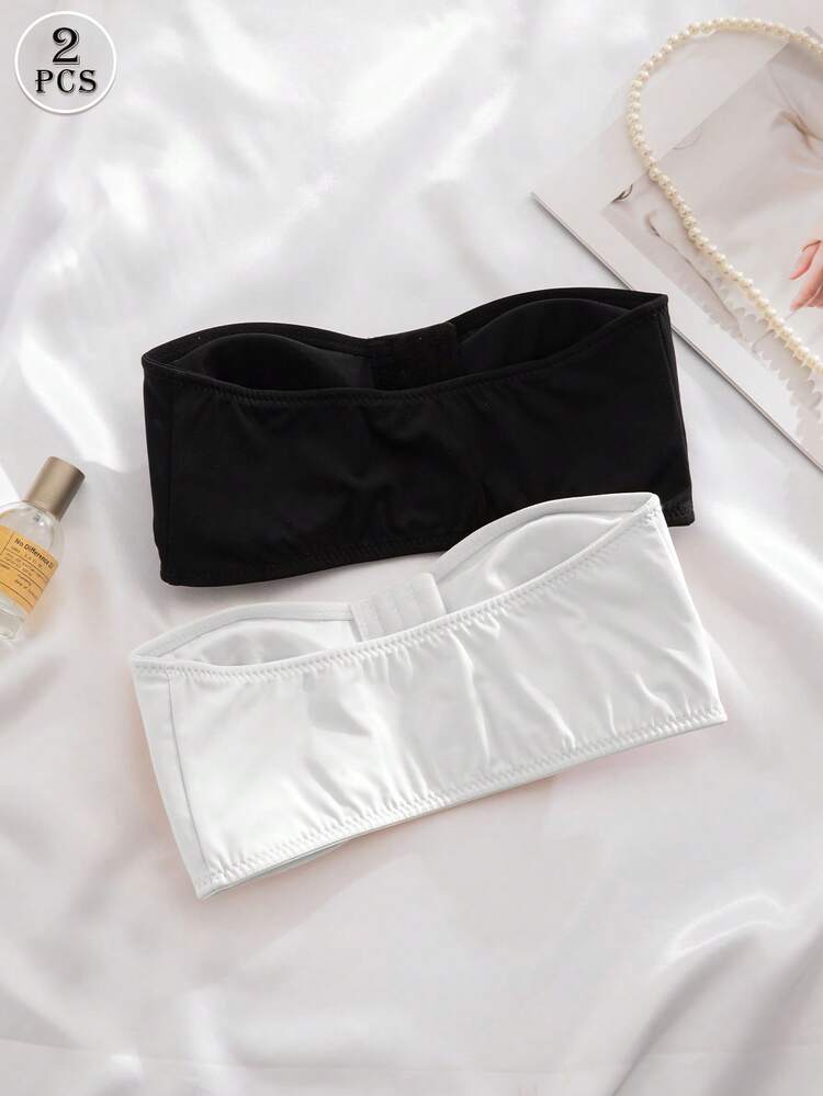 SHEIN Wedding 2pcs/Set Multi-Color Women's Lingerie Bra Front Closure Push-Up Padded Cup - Black and White - View 4
