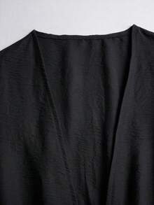 Sweetra Women's Solid Color Deep V-Neck Pleated Casual Versatile Daily Wear Top - Black - View 5