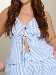 Lele Munniz Sexy Striped V-Neck Camisole & Wide Leg Pants Set, Summer Outfits For Women Elegant - Multicolor - View 5