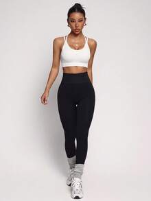 SHEIN Dewbera Women's Fashion Elastic Solid Color Sports Bra And Leggings Workout Set - Multicolor - View 1