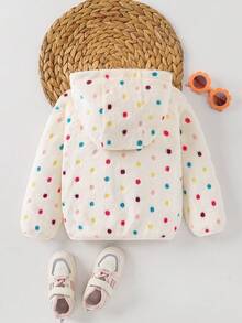 SHEIN Young Girl Knitted Faux Fur Cherry Patch Colorful Polka Dot Hooded Casual Jacket - Multicolor - View 2