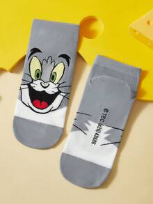 TOM & JERRY X SHEIN 2pairs Women's Cute Cartoon Pattern Contrast Color Short Ankle Socks - color mixing - View 6