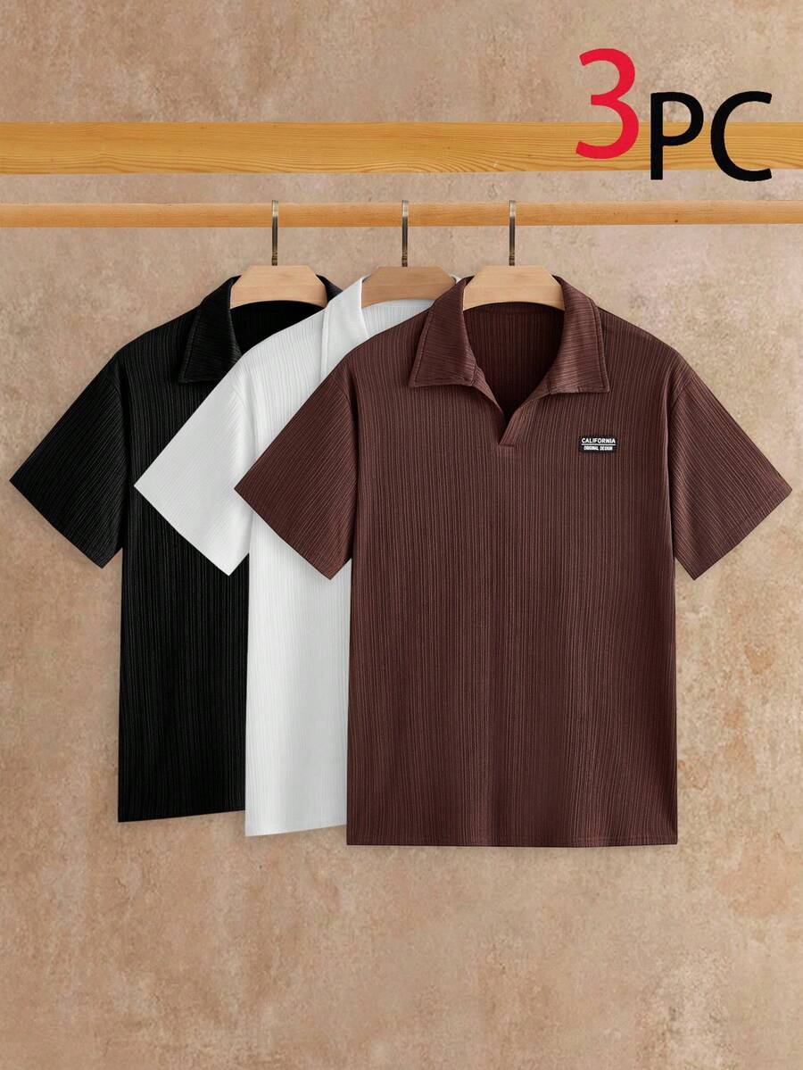 HIMLAND 男士字母印花牛仔短袖休閒 Polo 衫 - 彩色 - 查看 1