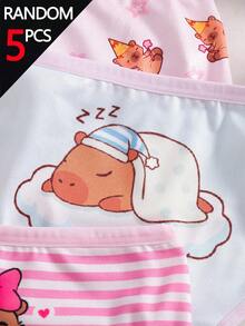 SHEIN 隨機盲盒 5件組 多色可愛水豚睡眠甜甜圈花卉印花 舒適柔軟時尚三角內褲 - 彩色 - 查看 3