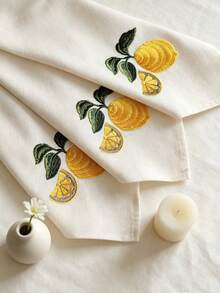 Cirelle 1/2/4 Pcs Embroidered Cloth Napkins, Beige Dinner Napkins With Yellow Lemon Pattern, Reusable Washable Table Napkins For Dining Room, Party & Wedding Decor - Multicolor - View 10