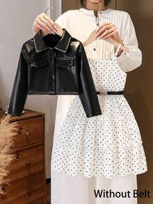 SHEIN Elladie kids 女童新款西裝領長袖外套搭配鬆緊腰 A 字版層次花卉印花吊帶洋裝 2 件套，適合休閒返校穿著 - 白色 - 查看 2