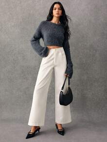 Poéselle Pantalones de pierna ancha de talle alto - Blanco - Ver 7