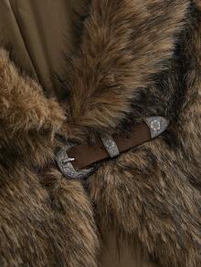 ACID BLVD Spring/Summer/Autumn/Winter Y2K Rock Style Metal Buckle Waist-Exposing Faux Fur Vest - Camel - View 4