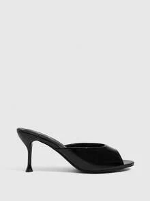 CUCCOO SZL Women's High-Heeled Mules Shoes, Round-Toed Open-Toed High Heels, Slip-On Heelless Mules Sandals, Commuting, Dress Shoes - Black - View 2