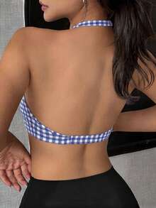 DAZY Solid Color Twist Front Racerback Sports Bra For Women - Blue - View 2
