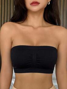 DAZY Seamless Women's Comfortable Strapless Bandeau Bra - Black - View 3