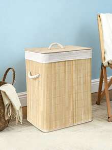 1 pieza Cesta de ropa sucia plegable de bambú de gran capacidad con tapa y asas, rectangular / redonda disponible, cesta de almacenamiento de ropa sucia ahorradora de espacio para el hogar, dormitorio, baño, cuarto de lavado - Color original de bambú. - Ver 12