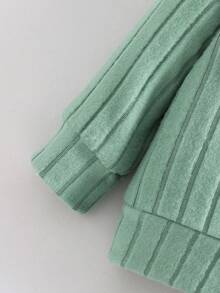 SHEIN 2件組韓式羅紋刷毛質感新生兒寶寶卡通熊刺繡衛衣與長褲套裝，可愛時尚舒適俏皮修身長袖休閒嬰兒服 - 綠色 - 查看 8