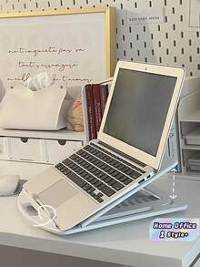 1 PC Laptop Stand Adjustable Height Desktop Computer Riser Ergonomic Notebook Holder Cooling Riser For Desk Foldable Aluminum Alloy For Student Office Home Use - White - View 1