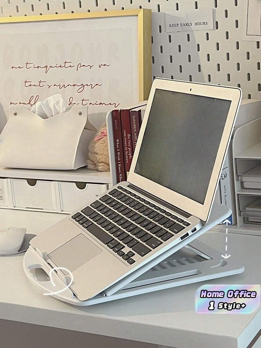 1 PC Laptop Stand Adjustable Height Desktop Computer Riser Ergonomic Notebook Holder Cooling Riser For Desk Foldable Aluminum Alloy For Student Office Home Use - White - View 1