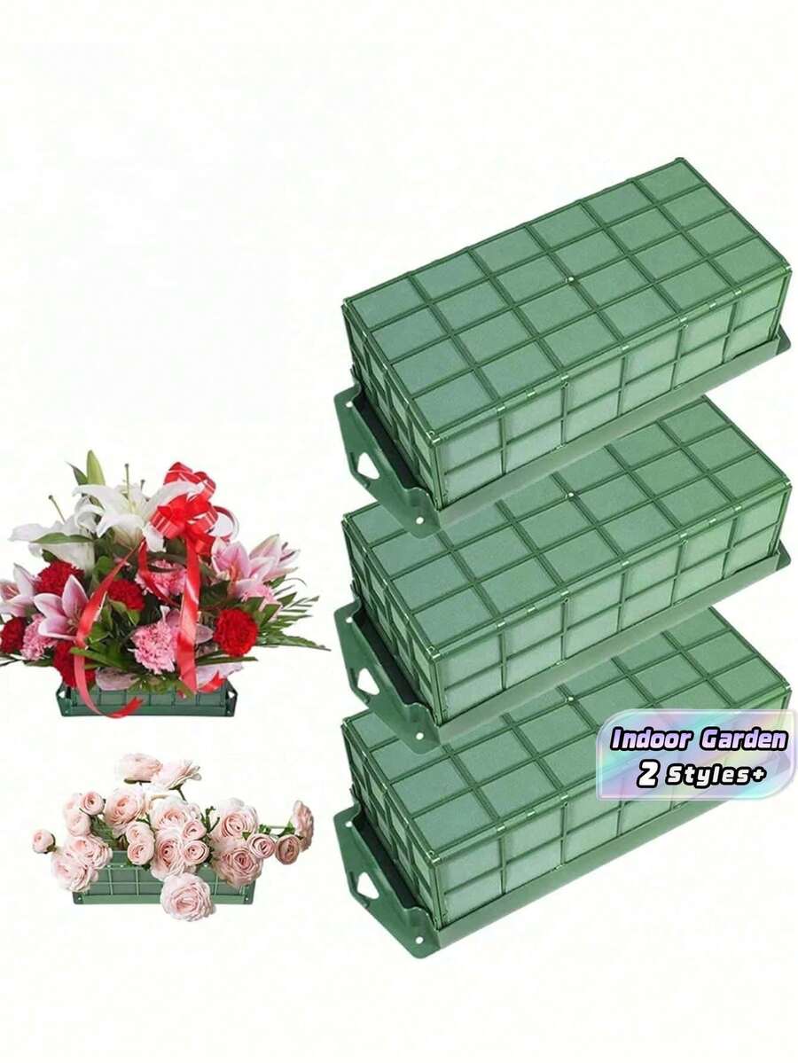 4件/6件組方形泡沫花托壁飾掛盒 長方形花藝架 桌上中心裝飾品 適用婚禮、聖誕派對、居家花園室內裝飾 耐用禮品 - 綠色 - 查看 1
