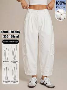 SHEIN PETITE Women's Solid Color Pleated Casual Versatile Daily Travel Long Pants - White - View 11