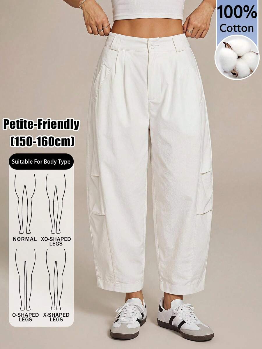 SHEIN PETITE Women's Solid Color Pleated Casual Versatile Daily Travel Long Pants