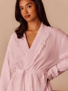 Ocili Women's Solid Color Waist Tie Casual Daily Homewear Robe - Pink - View 1