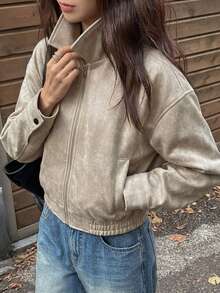 DAZY Spring New Vintage Leather Jacket, Short Style, Regular Fit, Suitable For Valentine's Day - White - View 3