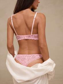 lacRébo Pink Lace Lingerie Set With A Balconette-Shaped Bra And Matching Tanga Cute Chic Sexy Style - Pink - View 2
