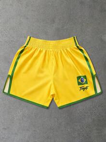ROMWE MEN Street Life World Cup Men's Brazil Color Boxer Shorts - Yellow - View 7