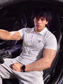Gritte Field Kaos Polo Olahraga Lengan Pendek Pria dengan Motif Kamuflase Geometris, untuk Gym - Putih - View 1
