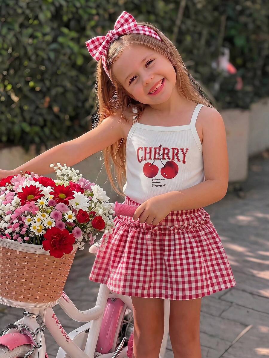 Emery Rose Kids Emery Rose Kids 两件套女童刺绣针织背心+碎花短裙,休闲可爱时尚套装,适合外出、拍照、公园、露营、日常、派对、度假等场合。 - 紅色 - 查看 1