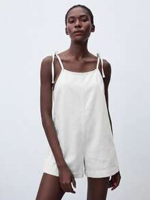Maija Women's Denim Overalls And Jumpsuit Casual Fitted Suspender Short Romper Blue Fall - White - View 3