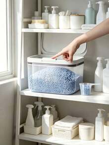 1PC Large Capacity Clear PET Laundry Detergent Dispenser With One Push Lid And Built In Measuring Cup For Liquid Powder Pod Storage Airtight Seal Leak Proof Easy Refill Space Saving Laundry Room Organization Essential Home Storage Container - Transparent - View 5