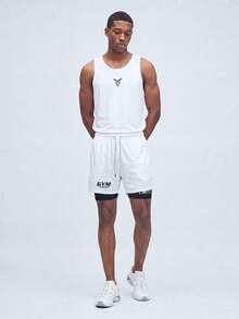 Nelvento Soul Men's Graphic Print Round Neck Tank Top And Letter Print Drawstring Shorts 2-Pieces Set,Black And White Summer Athleisure Gym Activewear Sports - White - View 4