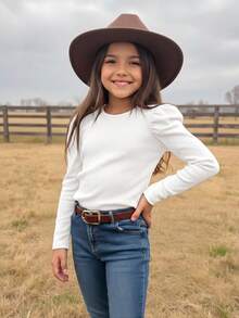 Emery Rose Kids Emery Rose Kids 青少年女孩純色百搭花瓣袖休閒T恤，適合日常穿著 - 白色 - 查看 8