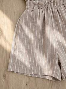 Franclia Women's Striped Short Sleeve Top And Shorts Casual Daily 2 Pieces Set - Khaki - View 6