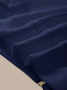 SHEIN BASICS Chaqueta holgada de punto de unicolor con cuello alto y manga larga para mujer en otoño/invierno - Azul Marino - Ver 8