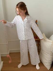 DAZY Tween Girl Polka Dot Print Long Sleeve Single-Breasted Pocket Top And Pants Loungewear Fall - White - View 8