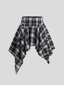 Sweetra Vintage Black And White Plaid Asymmetrical Design Women's Skirt - Black and White - View 1